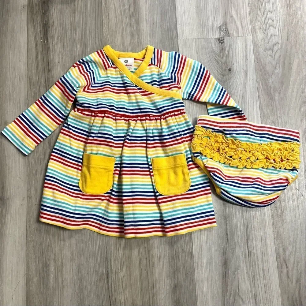 Hanna Andersson Dress Baby 3-6 Months Multicolor Striped Diaper Cover Bloomers